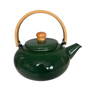 Unbranded Enamel Tea Kettle Unisex OS Green Excellent Bentwood Handle MCM Style